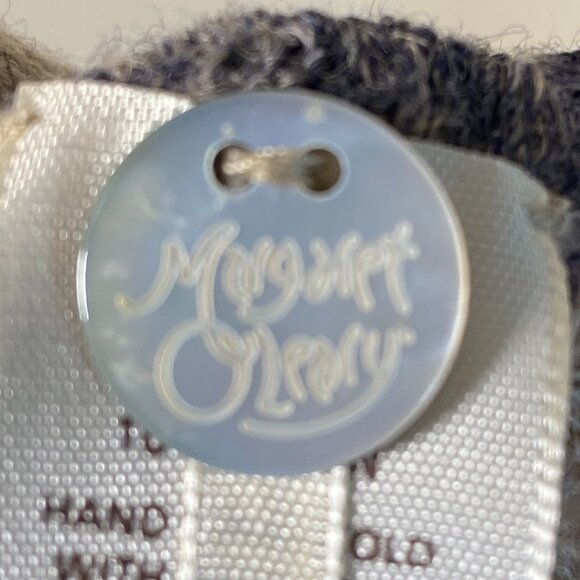 Margaret O’Leary Long Knit Scarf Blue Cream Checkered Linen Wool 80 Inch - Picture 7 of 10